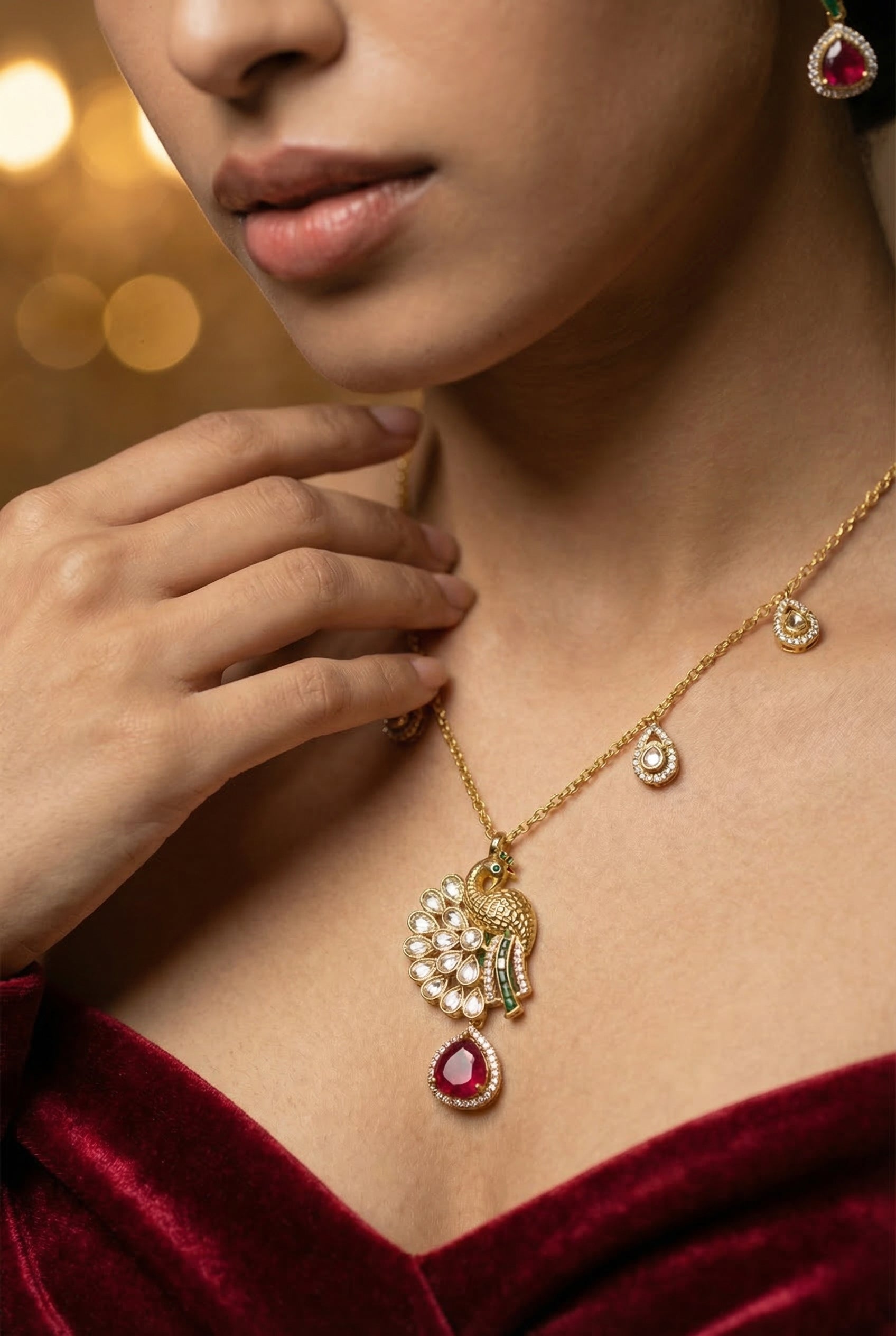 Moraya Ruby Peacock Pendant Set