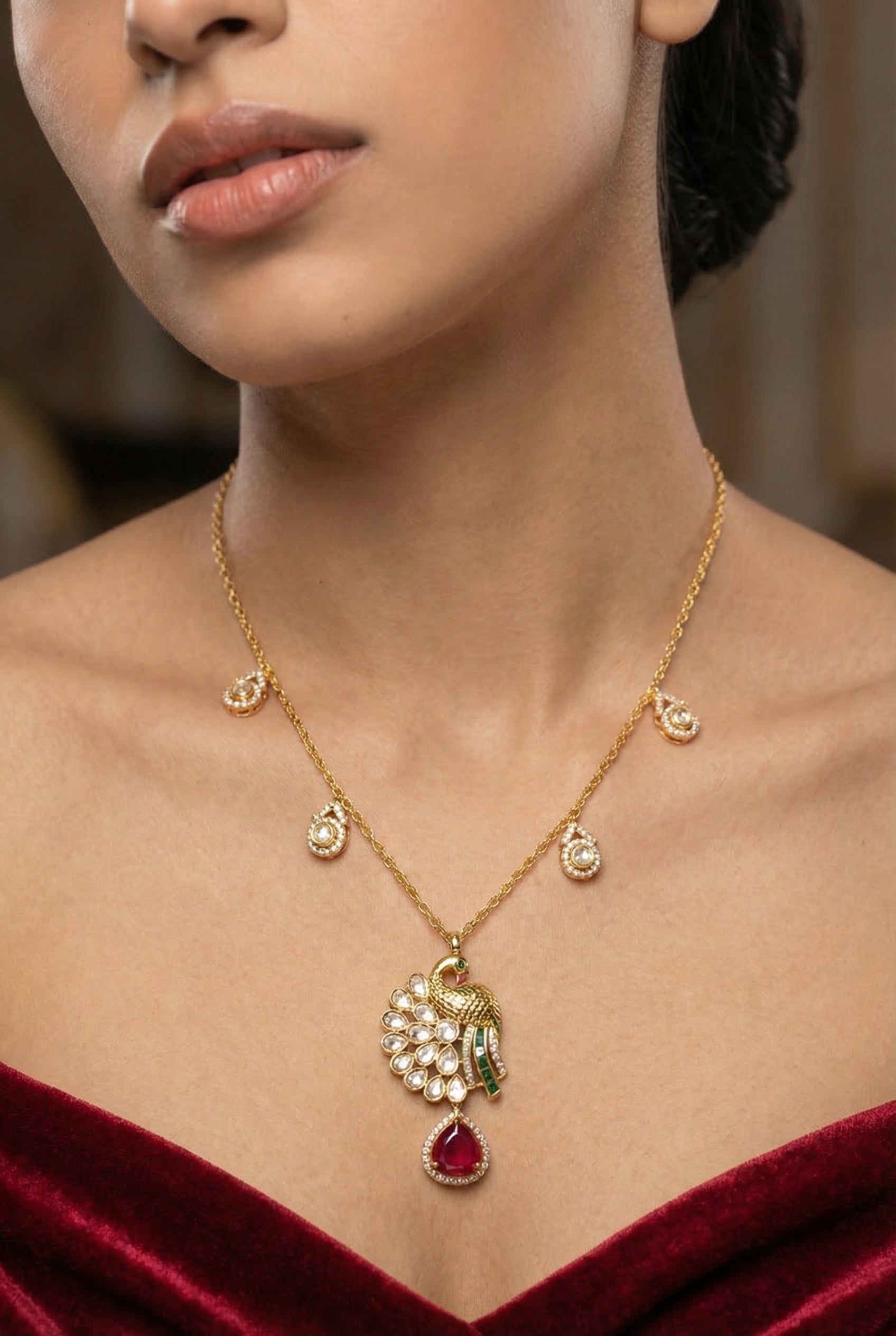 Moraya Ruby Peacock Pendant Set