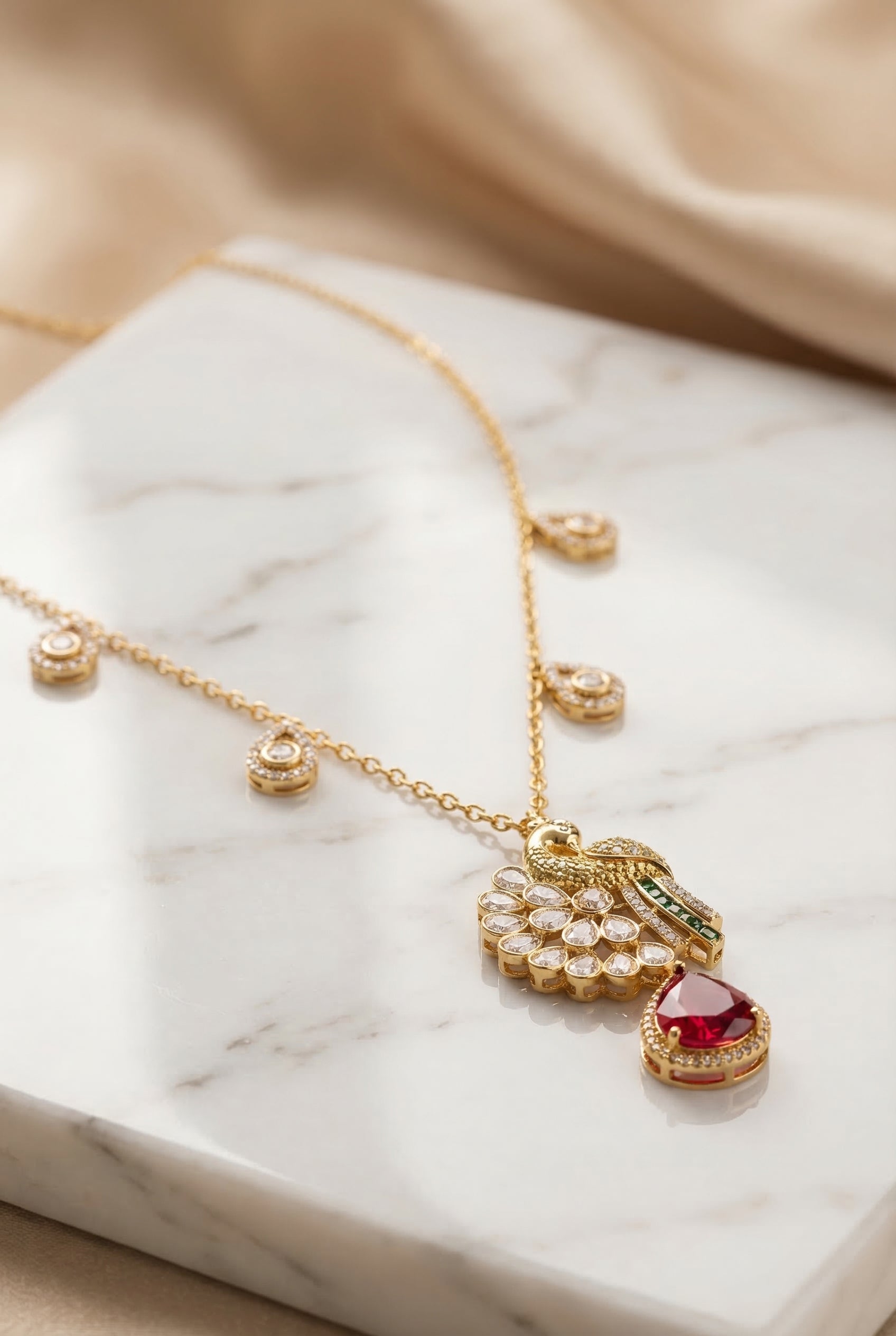 Moraya Ruby Peacock Pendant Set